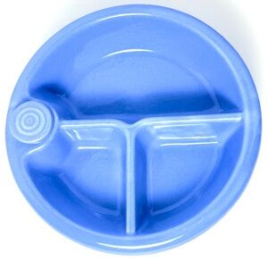 VTG ART DECO BABY BLUE CERAMIC FOOD  WARMER DIVIDED DISH BOWL 3 SECTION W/PLUG